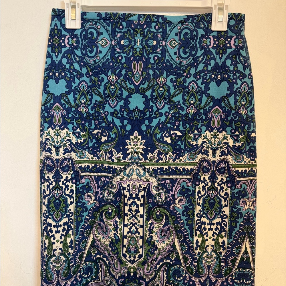 Talbots Blue and Green Paisley Pencil Skirt
